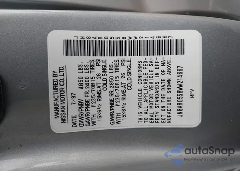 1998 Nissan Pathfinder Le/Xe из США, поврежденный, VIN JN8AR05S8WW214667